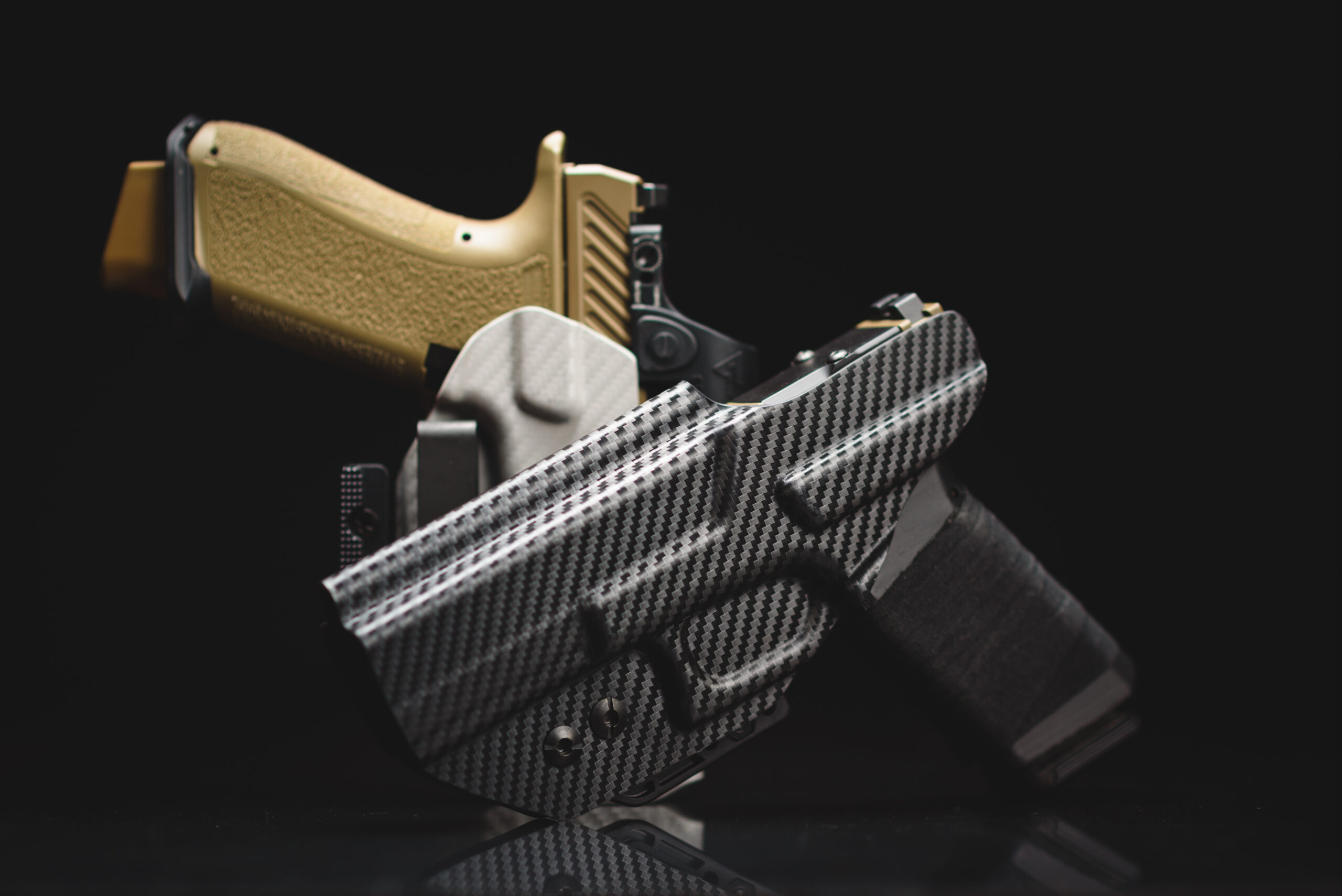 a gun on a wood surface